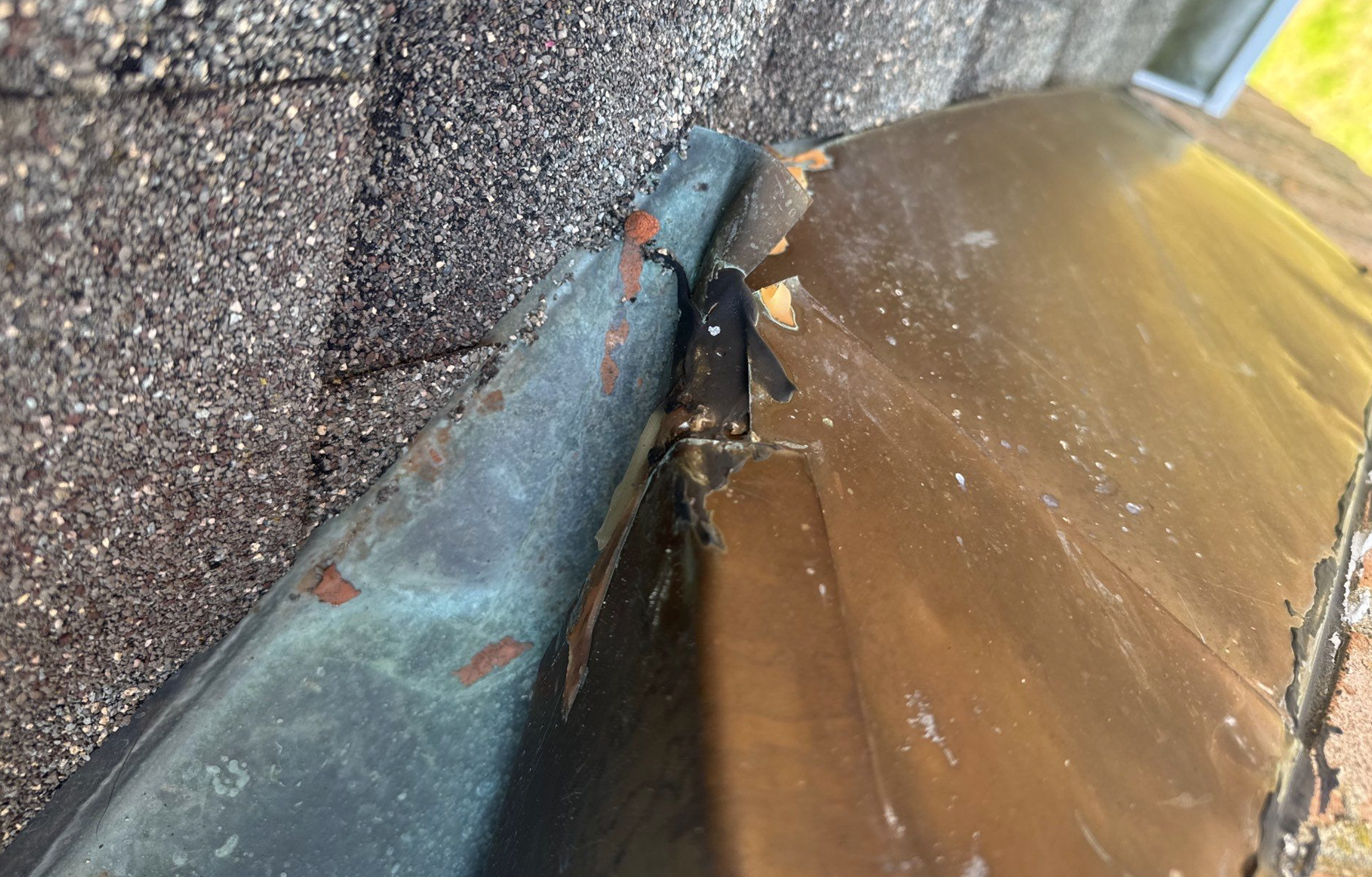Damaged flashing on chimney