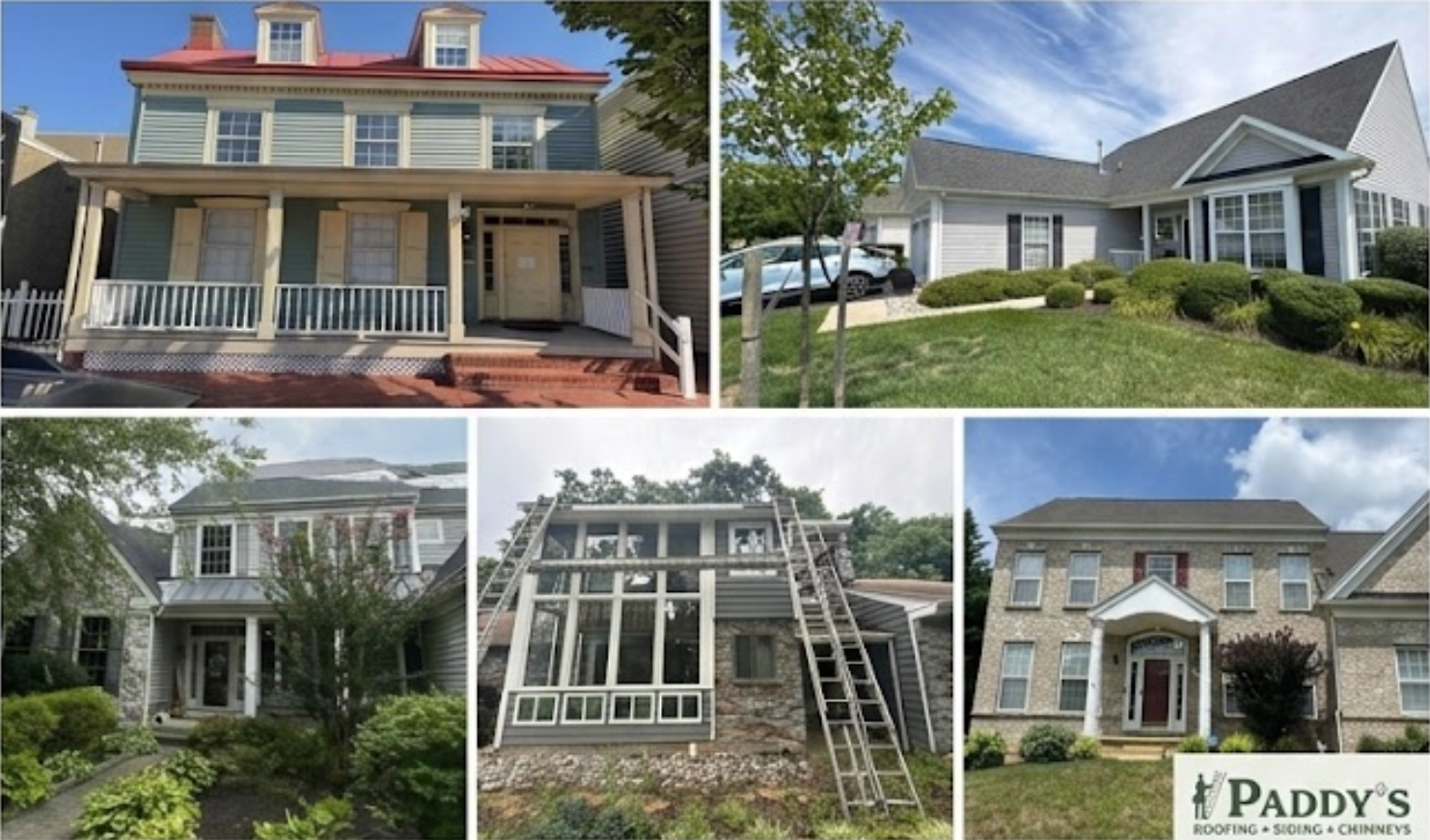 Collage of homes in Middletown, DE showing real projects by Paddy's Roofing