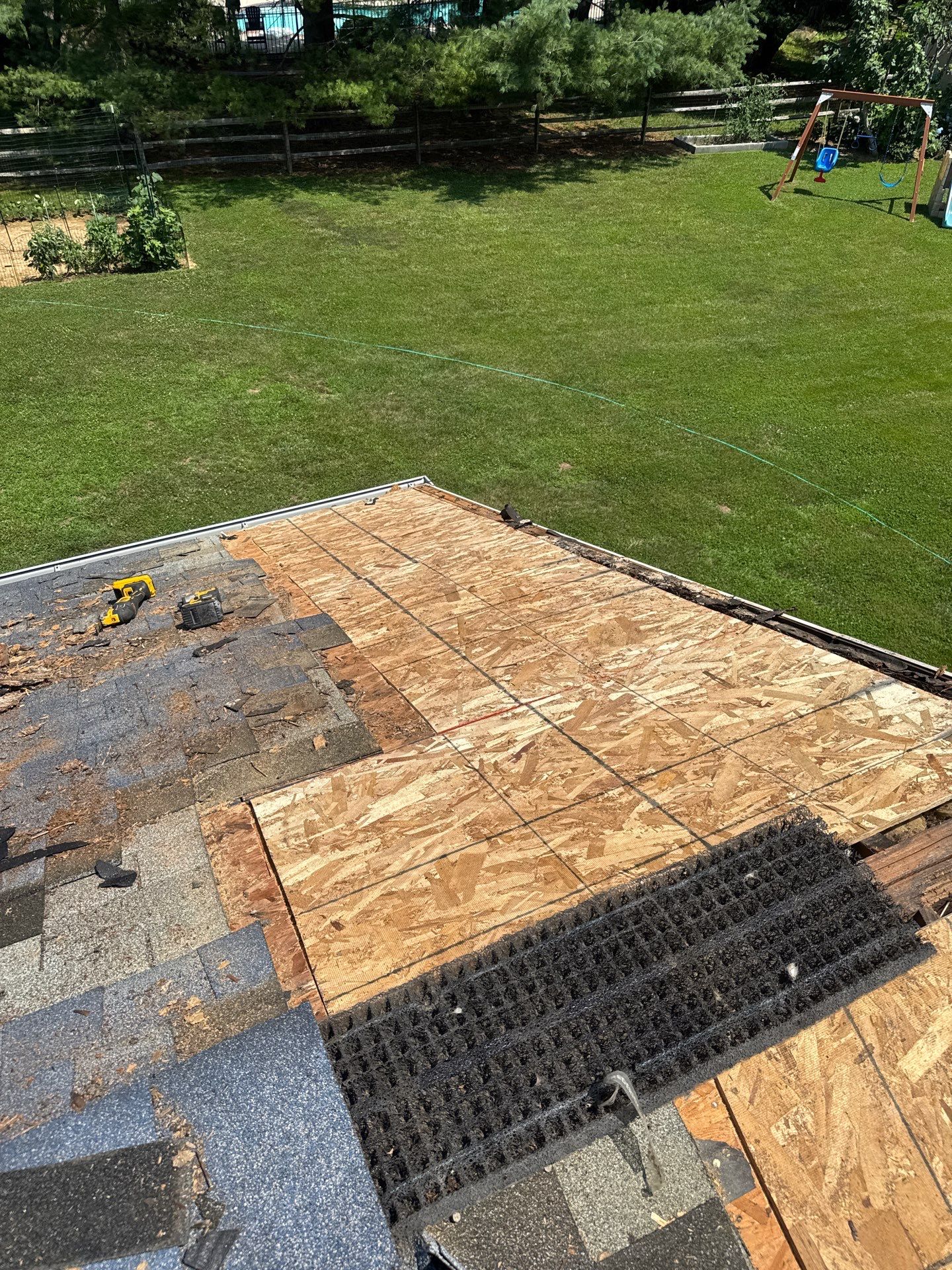 New roof deck section partial roof repair
