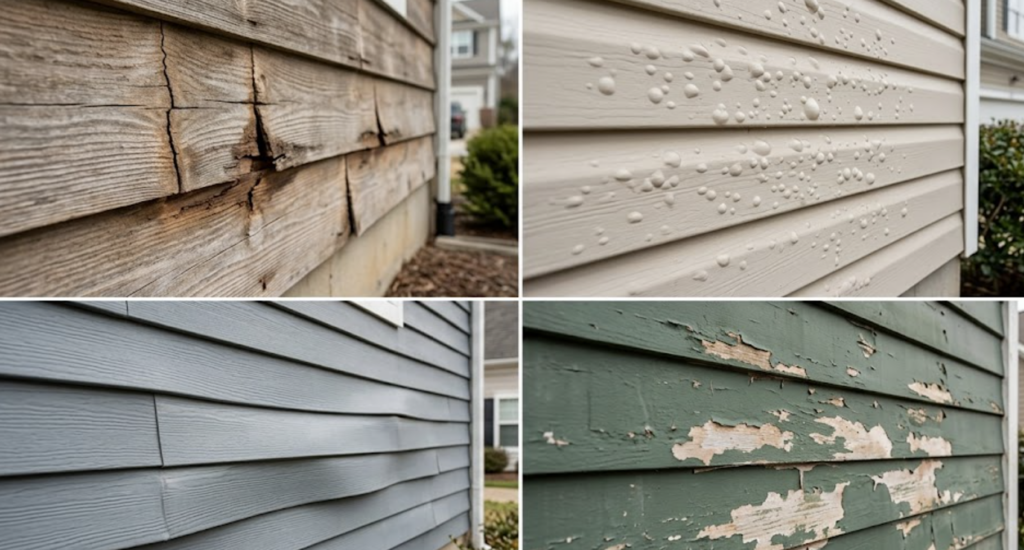 Image showing four different siding wear and damage
