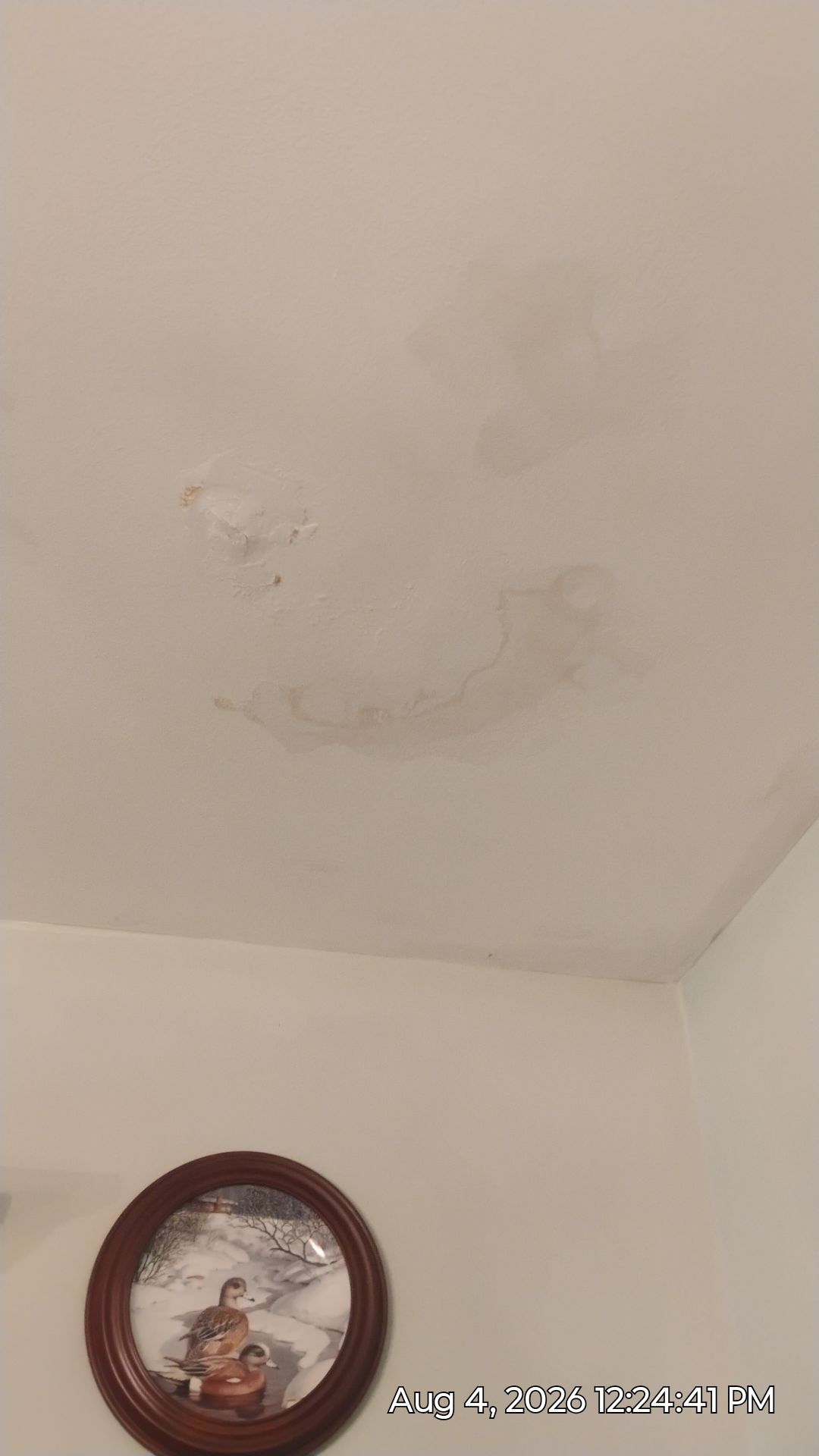 Water stains on ceiling due to roof leak in Middletown DE